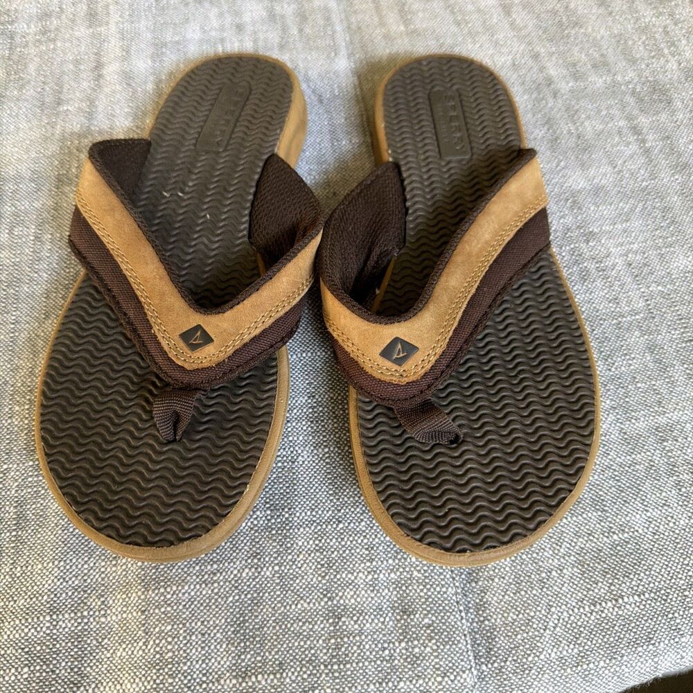Sperry Boys Gamefish Sandals Flip Flops US 13 Brown Leather Upper